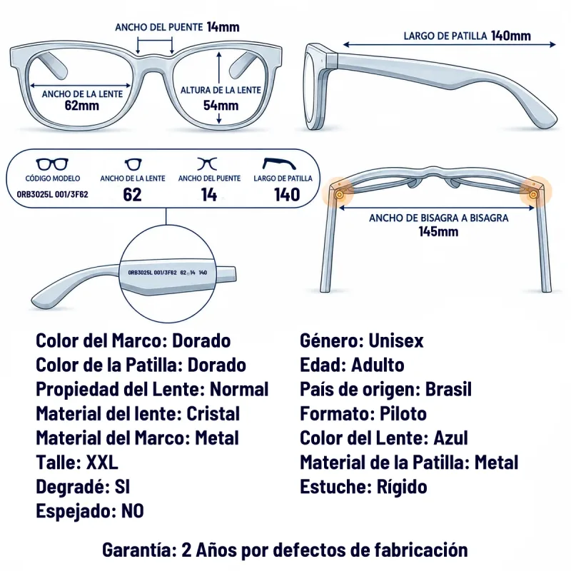 Ray-Ban Rb3025l 001/3F-62-XXL